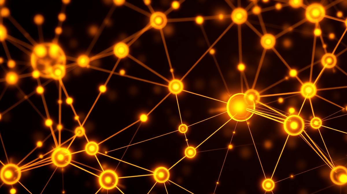 Abstract network of interconnected nodes representing link building strategies for Canadian businesses